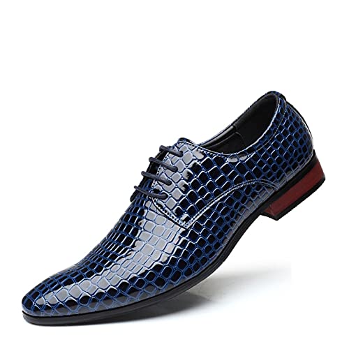 ZYPHYR Abendschuhe for Herren, Schnür-Derby-Schuhe, Krokodil-Alligator-Prägung, PU-Leder, rutschfest, rutschfest, niedrige Oberseite, Gummisohle, Party (Color : Blau, Size : 44 EU) von ZYPHYR