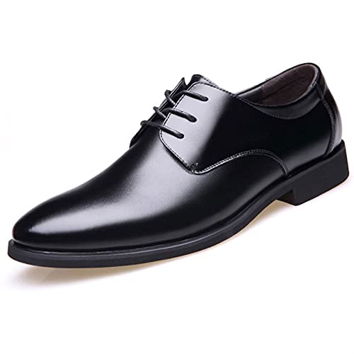 ZYPHYR Anzugschuhe for Herren, Schnür-Derby-Schuhe mit runder Spitze, Kunstleder, Gummisohle, Blockabsatz, rutschfest, rutschfest, Low-Top-Hochzeit (Color : Schwarz, Size : 42 EU) von ZYPHYR