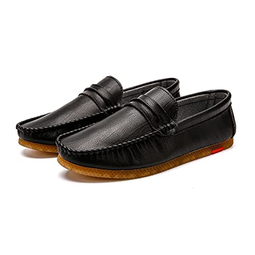 ZYPHYR Fahrende Mokassins for Herren Penny Loafer Veganes Leder Nähte Details Runder Zeh Gummisohle Leichter Anti-Rutsch Flexibler Widerstandsfähiger Flacher Absatz (Color : Schwarz, Size : 44 EU) von ZYPHYR