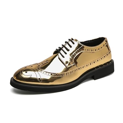 ZYPHYR Formale Herren-Schuhe for Schnüren, Brogue-Prägung, glänzende Derby-Schuhe, rutschfest, Blockabsatz, rutschfest, Low-Top-Business (Color : Golden, Size : 44 EU) von ZYPHYR