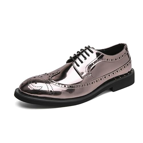 ZYPHYR Formale Herren-Schuhe for Schnüren, Brogue-Prägung, glänzende Derby-Schuhe, rutschfest, Blockabsatz, rutschfest, Low-Top-Business (Color : Silber, Size : 44 EU) von ZYPHYR