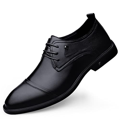 ZYPHYR Formelle Schuhe for Herren, Schnür-Derby-Schuhe, runde Kappenzehe, Leder, rutschfest, Blockabsatz, niedrige Spitze, rutschfest, for Party (Color : Schwarz, Size : 36 EU) von ZYPHYR