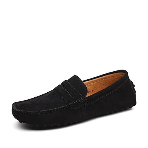 ZYPHYR Loafer-Schuhe, Mokassins for Herren, Wildleder-Vamp-Nähte, Details aus echtem Leder, weicher, Flacher Absatz, flexibel, bequem, lässig, for Hineinschlüpfen (Color : Schwarz, Size : 48 EU) von ZYPHYR