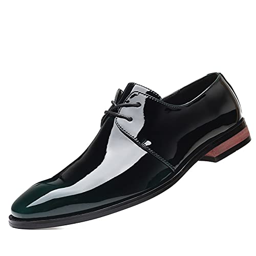 ZYPHYR Oxford-Kleidschuhe for Herren, Schnür-Derby-Schuhe, quadratische Zehenpartie, PU-Leder, niedrige Spitze, rutschfest, Blockabsatz, rutschfest, Hochzeit (Color : Grün, Size : 44 EU) von ZYPHYR