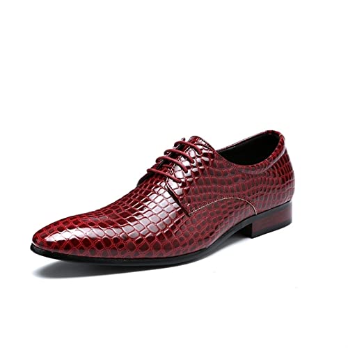 ZYPHYR Oxford-Schuhe for Herren, Schnür-Derby-Schuhe mit Schlangenmuster, runde Zehenpartie, veganes Leder, Blockabsatz, Gummisohle, niedrige Spitze, rutschfest, Hochzeit (Color : rot, Size : 38 EU) von ZYPHYR