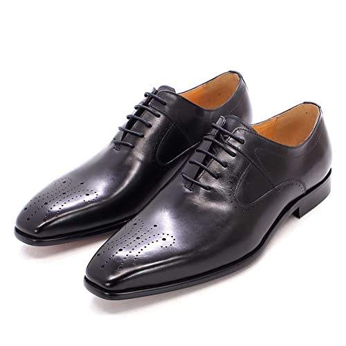 ZYPHYR Schuhe Kleid Oxford for Männer Schnüren Brogue Geprägte Karree Zehe Rindsleder Beständig rutschfeste Gummisohle Business (Color : Schwarz, Size : 39 EU) von ZYPHYR