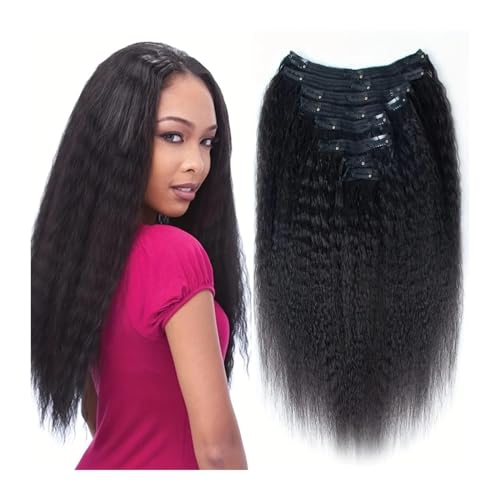 Clip-in-Haarteile für Frauen, 18 Clips verworrene gerade Clip-in-Haarverlängerungen Echthaar for schwarze Frauen 8 Stück brasilianische verworrene Echthaarverlängerungen Clip-in-Echthaar for den ganze von ZYRB-2020