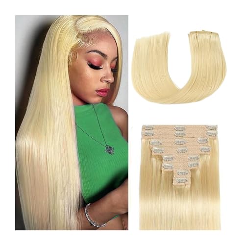 Clip-in-Haarteile für Frauen, 613 Bleach Blonde Clip-in-Haarverlängerungen aus echtem Echthaar, Clip-in-Haarverlängerungen, glatte Haarverlängerungen, Clip-Ins, doppelt gewebt, Echthaar-Clip-Ins, 7 S von ZYRB-2020