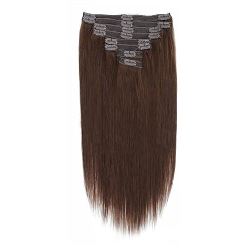 Clip-in-Haarteile für Frauen, 8 Stück Remy-Echthaar-Clip-Ins, Farbe Schokoladenbraun, dick, seidig, gerade, Clip-in-Echthaar-Clip-Haarverlängerungen, Doppelschuss, Farbe #4, 120 g,Damenperücken (Siz von ZYRB-2020