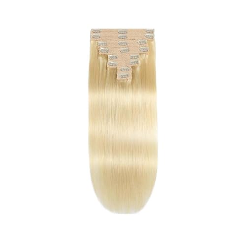 Clip-in-Haarteile für Frauen, Clip-in-Haarverlängerungen, echtes Echthaar, 40,6–61 cm, blond, 100% Remy-Echthaar, weich, seidig, glatt, for Damen, 8 Stück, 18 Clips, eine Packung (#613),Damenperücke von ZYRB-2020
