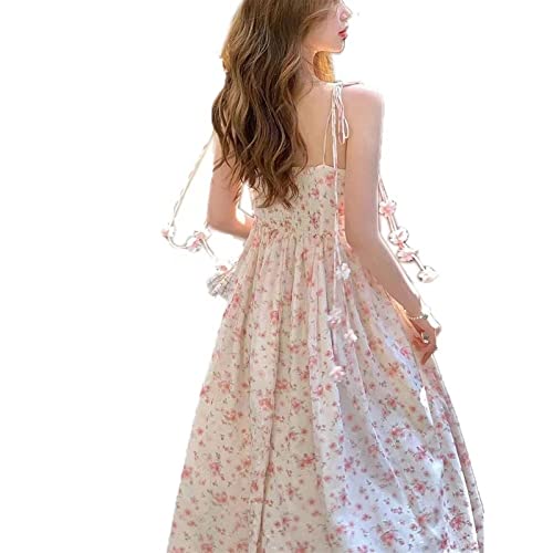 ZYSWCHB French Pink Floral Sling Cute Dress Damen Frühling Sommer Y2K One Piece Dress Sweet Fairy Kleider (Color : Pink, Size : S) von ZYSWCHB
