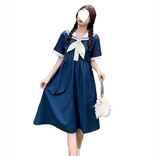 ZYSWCHB Großes japanisches Navy Neck Dress Sommerloses Damenkleid (Color : Blue, Size : 4XL) von ZYSWCHB