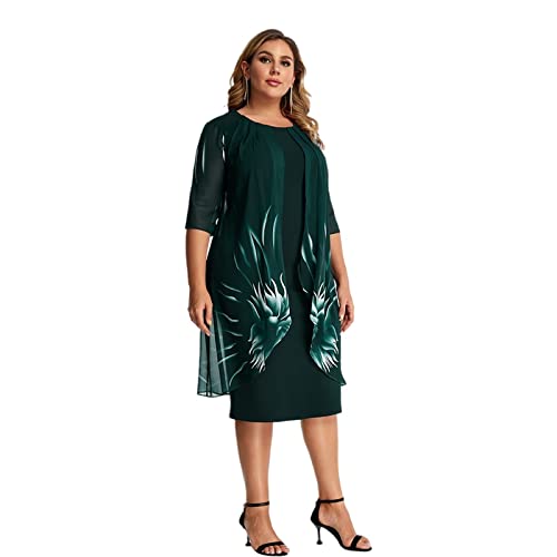 ZYSWCHB Kleider in Übergröße Kleider for Hochzeitsgäste Damenkleid in Übergröße Elegantes Temperament Strickspitzen-Umhangkleid for Damen (Color : Green, Size : 5XL) von ZYSWCHB