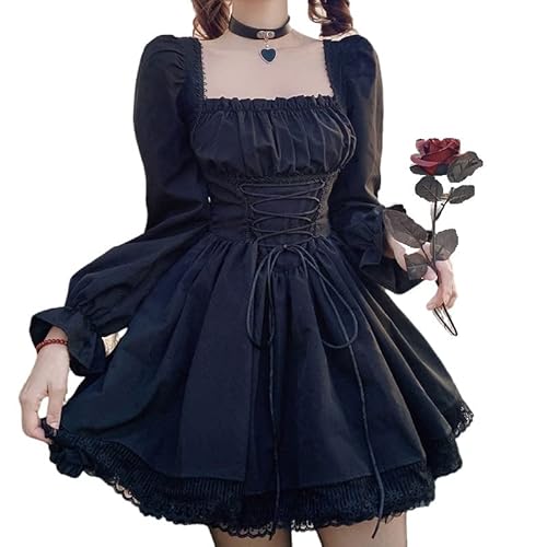 ZYSWCHB Lolita-Kleid for Damen – Weiße Prinzessin mit Puffärmeln Sweet Beauty Lolita-Kleid mit französischem Spitzenrock (Color : Black, Size : S) von ZYSWCHB