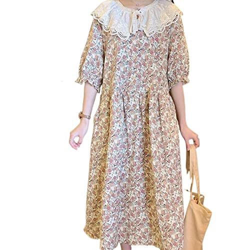 ZYSWCHB Lolita-Kleid for Damen – lockeres Kleid mit Spitzenkragen, Sommer-Blumenrock for Damen, mittellanger, kurzärmliger Rock (Color : AS SHOW, Size : L) von ZYSWCHB