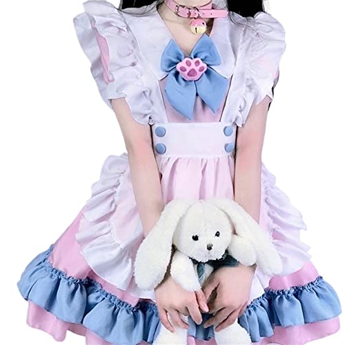 ZYSWCHB Lolita-Kleid for Frauen - Pink Blue Maid Cosplay Süßes Lolita-Damen-Lolita-Anzugkleid (Color : Pink five-piece set, Size : 3XL) von ZYSWCHB