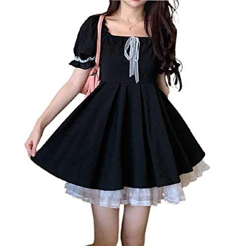 ZYSWCHB Lolita-Kleid for Frauen - Schwarzes Damenkleid, Sommerkleid, eckiger Ausschnitt, Lolita, kurzer Rock, Kawaii-Kleid (Color : Black, Size : L) von ZYSWCHB