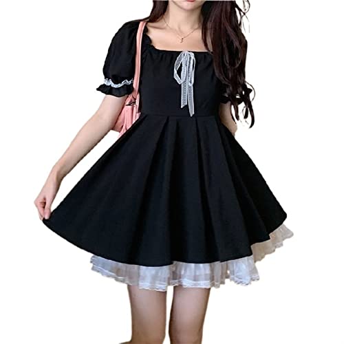 ZYSWCHB Lolita-Kleid for Frauen - Schwarzes Damenkleid, Sommerkleid, eckiger Ausschnitt, Lolita, kurzer Rock, Kawaii-Kleid (Color : Black, Size : M) von ZYSWCHB