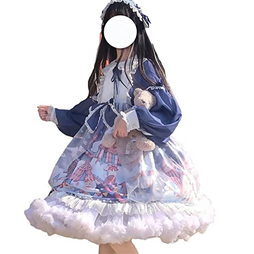 ZYSWCHB Rosa Lolita Kleid Lolita Full Daily Dress (Color : Navy, Size : S) von ZYSWCHB