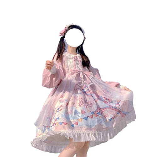 ZYSWCHB Rosa Lolita Kleid Lolita Full Daily Dress (Color : Pink, Size : L) von ZYSWCHB