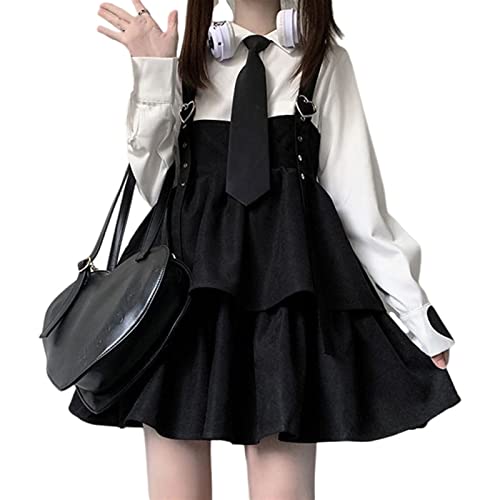 ZYSWCHB Schwarzes, ärmelloses Lolita-Trägerkleid for Damen, japanisches Y2K-Gothic-Kleid, Kawaii-Kleid (Color : Black, Size : L) von ZYSWCHB