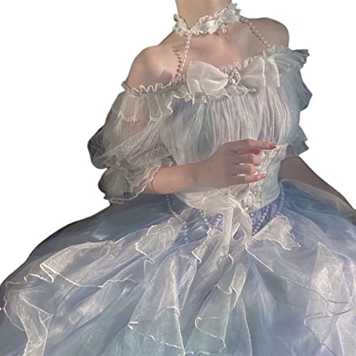 ZYSWCHB Sommer Kawaii Lolita Kleid mit kurzen Ärmeln Klassisches Lolita Y2K Damenkleid Party Süße süße Kleider (Color : Light Blue, Size : M) von ZYSWCHB