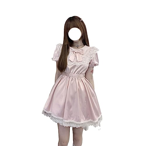 ZYSWCHB Sommer Kawaii Party Minikleid Frauen Spitze süße rosa Kleider weibliche beiläufige japanische Lolita (Color : Pink, Size : M) von ZYSWCHB