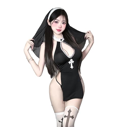ZYTC Frauen Sexy Nonne Unterwäsche Fancy Kleid Anime Cosplay Teufel Freug Outfit Halloween Goth Nonne Unterwäsche mit Socken ZYTC Frauen Sexy Nonne Unterwäsche Fancy Kleid Anime Cosplay Teufel Freug Outfit Halloween Goth Nonne Unterwäsche mit Socken von ZYTC
