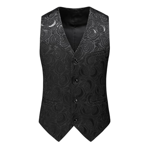 ZYTECO Herren-Jacquard-Anzugweste Mit Schmaler Passform Einreihiges Einstecktuch Hochzeits- Partykleid Smokingweste,Schwarz,L von ZYTECO