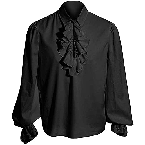 ZYUD Herren Mittelalter Hemd Gothic Rüschenhemd Schnürhemd Steampunk Kostüm Piraten Viktorianisch Renaissance Halloween Karneval Viking Cosplay Tops Mittelalter Piratenhemd Langarm von ZYUD