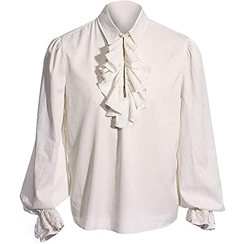 ZYUD Herren Mittelalter Hemd Gothic Rüschenhemd Schnürhemd Steampunk Kostüm Piraten Viktorianisch Renaissance Halloween Karneval Viking Cosplay Tops Mittelalter Piratenhemd Langarm von ZYUD