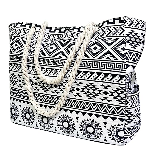 Große Strandtasche Damen, Strandtasche XXL Familie mit Reißverschluss und Innentasche Wasserdicht Badetasche Shopper Schultertasche Umhängetasche Handtasche Beach Bag für Reisen Strand Schwimmbad von ZYUPHY