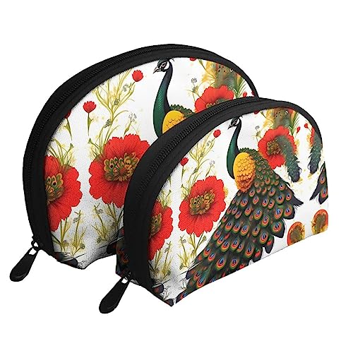 Pfau Rote Blume Tragbare Taschen Clutch Beutel, Mutter Und Kind Aufbewahrungstasche, Shell Form Münze Große Kapazität Geldbörse Lagerung Für Kosmetik,Kleine Alltagsgegenstände, Weiss/opulenter Garten, von ZYVIA