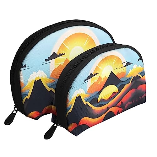 Sunrise Mountain Tragbare Taschen Clutch, Mutter und Kind Aufbewahrungstasche, Muschelform Münze Große Kapazität Geldbörse Aufbewahrung für Kosmetika, kleine Alltagsgegenstände, Weiss/opulenter von ZYVIA