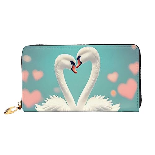 The Swan In Love Ledergeldbörse, lange Clutch, weiches Material, Reißverschluss-Design, Anti-Verlust-Geld, 12 Bankkartenfächer, leicht, wasserdicht und langlebig für das stilvolle Mädchen, Schwarz, von ZYVIA