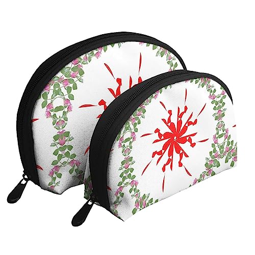 Turning Green Leaves And Red Flowers Portable Bags Clutch Pouch,Mother And Child Storage Bag,Shell Shape Coin Large Capacity Purse Storage For Cosmetics,Small Everyday Items, Weiss/opulenter Garten, von ZYVIA