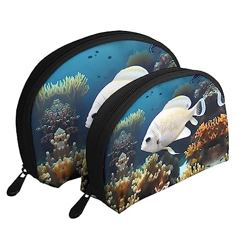 White-Golden Fish Tragbare Taschen Clutch, Mutter Und Kind Aufbewahrungstasche, Shell Form Münze Große Kapazität Geldbörse Aufbewahrung Für Kosmetik,Kleine Alltagsgegenstände, Weiss/opulenter Garten, von ZYVIA