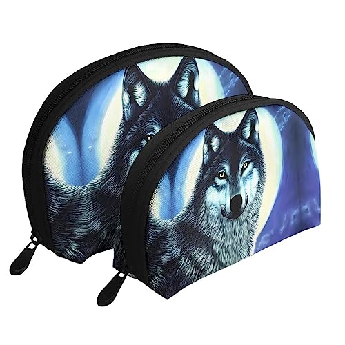 Wolf Under Moon Tragbare Taschen Clutch, Mutter und Kind Aufbewahrungstasche, Muschelform Münze Große Kapazität Geldbörse Aufbewahrung Für Kosmetika, Kleine Alltagsgegenstände, Weiss/opulenter Garten, von ZYVIA