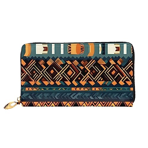 ZYVIA African Tribal Ethnic Texture Leather Wallet,Long Clutch Purse,Soft Material,Zip Design Anti-Loss Money,12 Bank Card Slots,Lightweight,Waterproof And Durable For The Stylish Girl, Schwarz, von ZYVIA