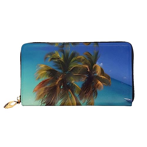 ZYVIA Beach Coconut Sunshine Ledergeldbörse, lange Clutch, weiches Material, Reißverschluss-Design, Anti-Verlust-Geld, 12 Bankkartenfächer, leicht, wasserdicht und langlebig für das stilvolle Mädchen, von ZYVIA