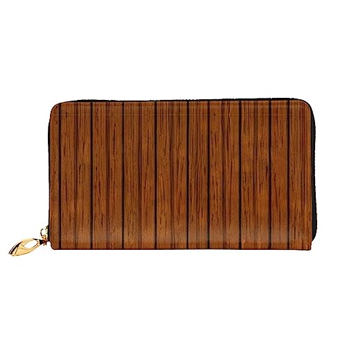 ZYVIA Braune Ledergeldbörse mit Holzmuster, lange Clutch, weiches Material, Reißverschluss-Design, Anti-Verlust-Geld, 12 Bankkartenfächer, leicht, wasserdicht und langlebig für das stilvolle Mädchen, von ZYVIA