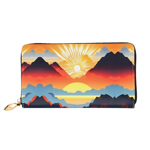 ZYVIA Bright Sunrise Modische doppelseitig bedruckte Leder lange Brieftasche multifunktionale Damengeldbörse Kunstleder große Kapazität weich, Schwarz , Einheitsgröße von ZYVIA