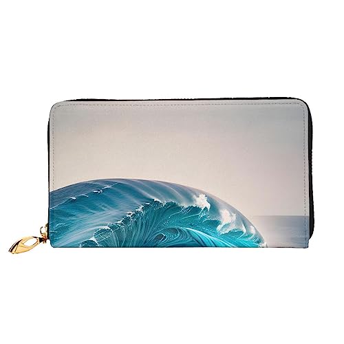 ZYVIA Cartoon Blue Sea Wave Ledergeldbörse, lange Clutch, weiches Material, Reißverschluss-Design, Anti-Verlust-Geld, 12 Bankkartenfächer, leicht, wasserdicht und langlebig für das stilvolle Mädchen, von ZYVIA