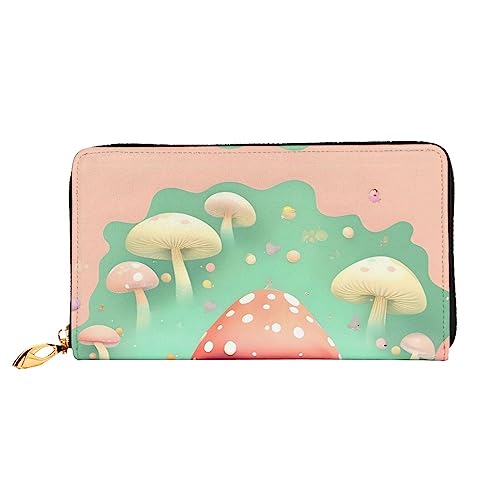 ZYVIA Dream Mushroom Ledergeldbörse, lange Clutch, weiches Material, Reißverschluss-Design, Anti-Verlust-Geld, 12 Bankkartenfächer, leicht, wasserdicht und langlebig für das stilvolle Mädchen, von ZYVIA