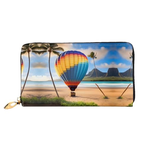 ZYVIA Hawaii Heißluftballon Mode Beidseitig Bedrucktes Leder Lange Brieftasche Multifunktions Damen Geldbörse Kunstleder Große Kapazität Weich, Schwarz , Einheitsgröße von ZYVIA