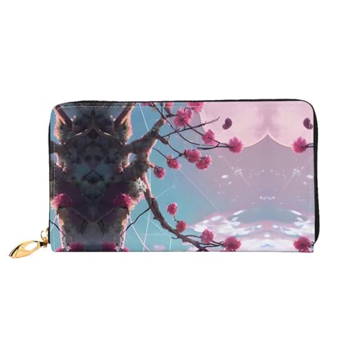 ZYVIA Kleine rosa Blumen Mode doppelseitig bedruckte Leder lange Brieftasche Multifunktions Damen Geldbörse Kunstleder große Kapazität weich, Schwarz , Einheitsgröße von ZYVIA