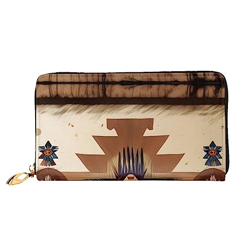 ZYVIA Ledergeldbörse mit Indianer-Muster, lange Clutch, weiches Material, Reißverschluss-Design, Anti-Verlust-Geld, 12 Bankkartenfächer, leicht, wasserdicht und langlebig für das stilvolle Mädchen, von ZYVIA