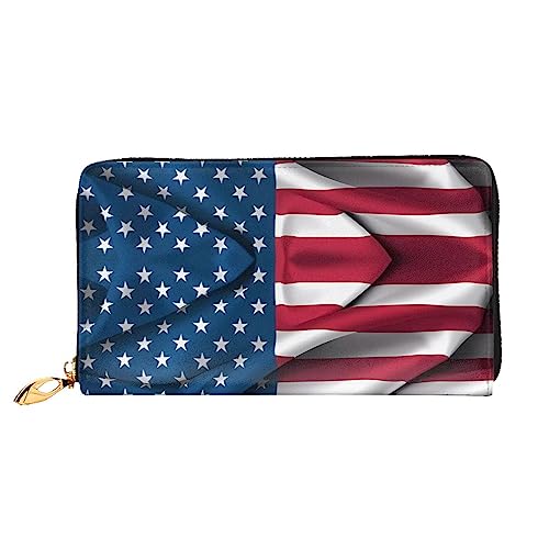 ZYVIA Ledergeldbörse mit amerikanischer Flagge, lange Clutch, weiches Material, Reißverschluss-Design, Anti-Verlust-Geld, 12 Bankkartenfächer, leicht, wasserdicht und langlebig für das stilvolle von ZYVIA