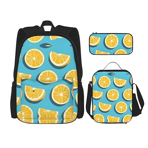 ZYVIA Lemon Wedges 3-teiliges Taschenrucksack-Set für Mittagessen und Bleistift, robust und verschleißfest, große Kapazität für Schulen, Bergsteigen, Training, Schwarz , Einheitsgröße von ZYVIA