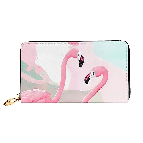 ZYVIA Love Flamingo Ledergeldbörse, Ledermaterial, wasserdicht, Reißverschluss-Design für Haltbarkeit, 12 Kreditkartenfächer, 3 Geldfächer, entworfen für modische Mädchen und Frauen, Schwarz, von ZYVIA